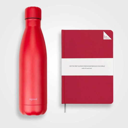 Bundle - Thermal bottle & Stone Paper Notebook, Pomegranate Red